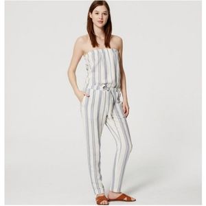 Loft S Strapless Striped Jumpsuit W/ Pockets